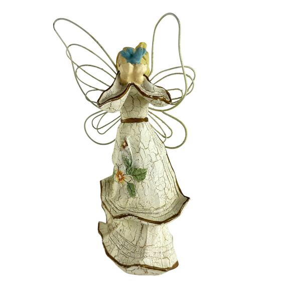 Vintage Tender Hearts Angel Figurine with Bluebird, Wire Wings, Crackle Finish - Picture 12 of 16